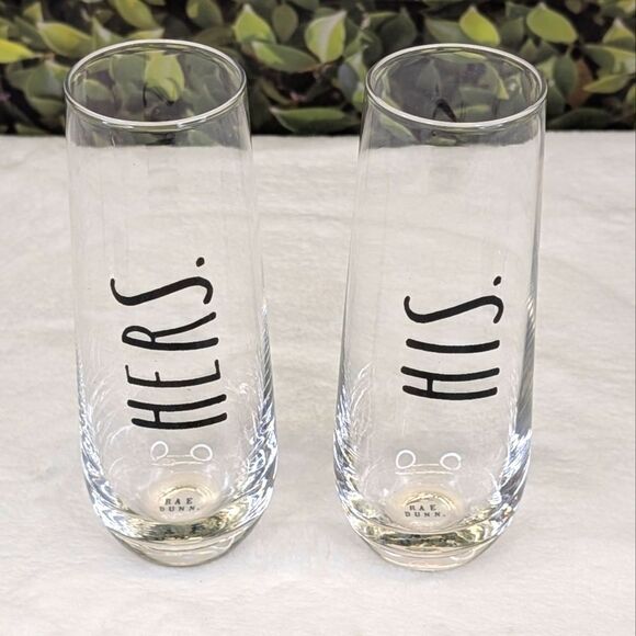 Rae Dunn HIS & HERS Stemless Champagne Flutes – Set of 2 - Picture 1 of 7